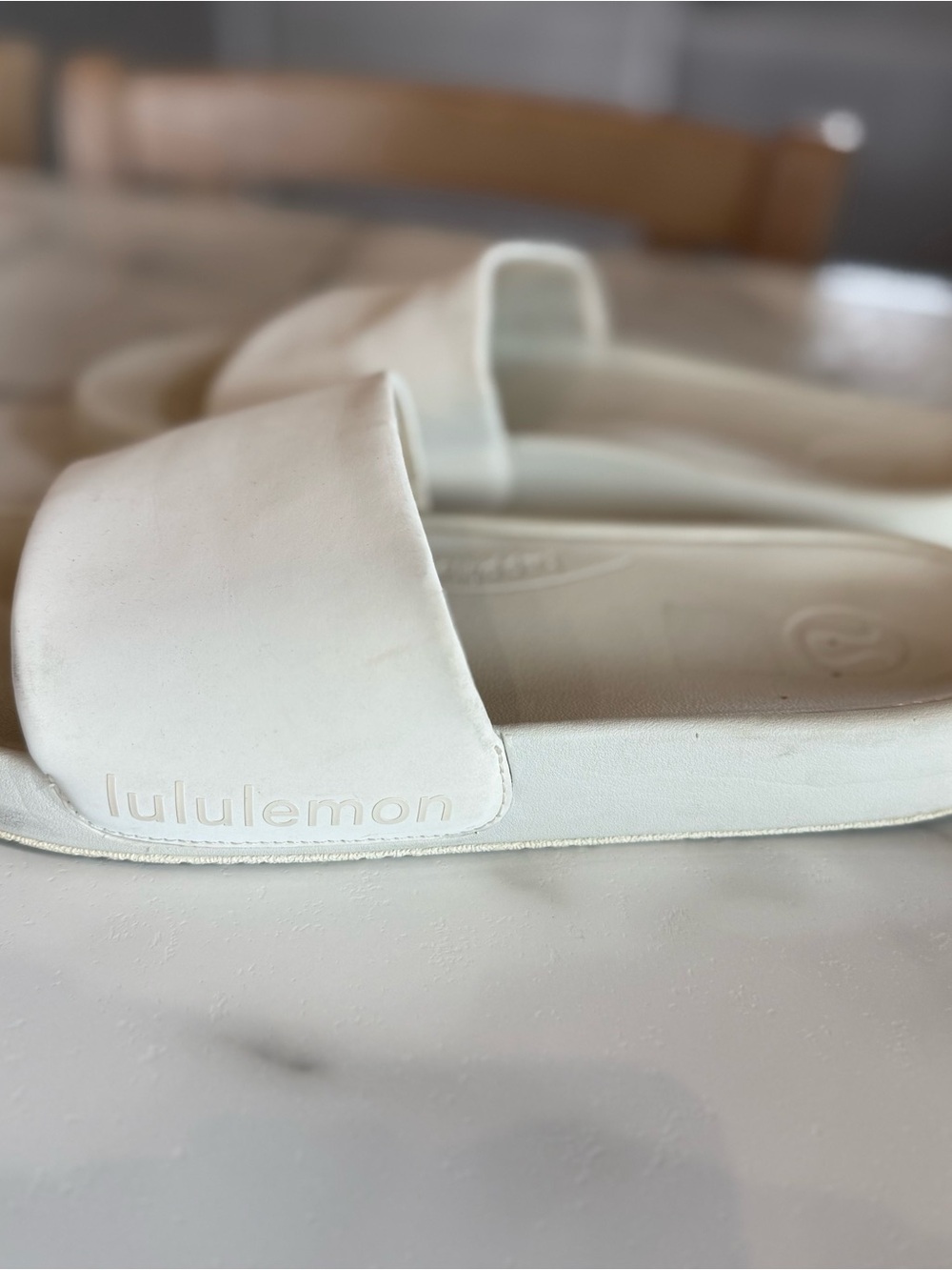 lululemon White Slide Sandals with Embossed Logo